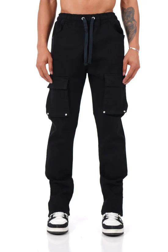 Zip-up Cargo Jeans - Black