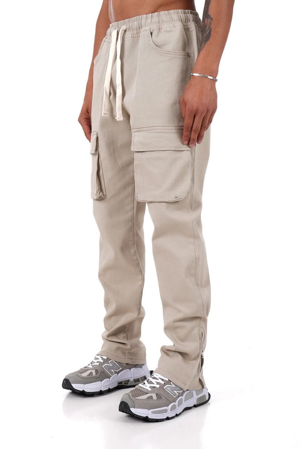 Beige zip-up cargo jeans