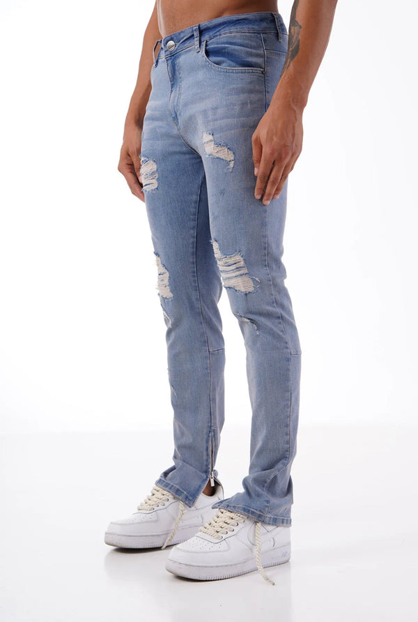 Zippered Jeans - Light Blue